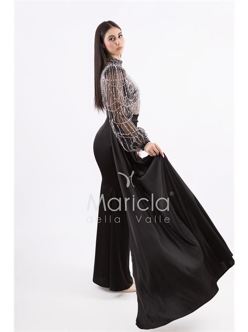 Abito sirena con corpetto ricamato e drappeggio al lato MARICLA ELEGANCE | FP512352NERO